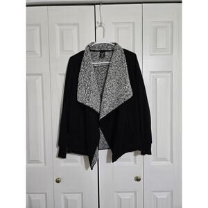 Avia medium women's black faux fur open front cardigan sweater